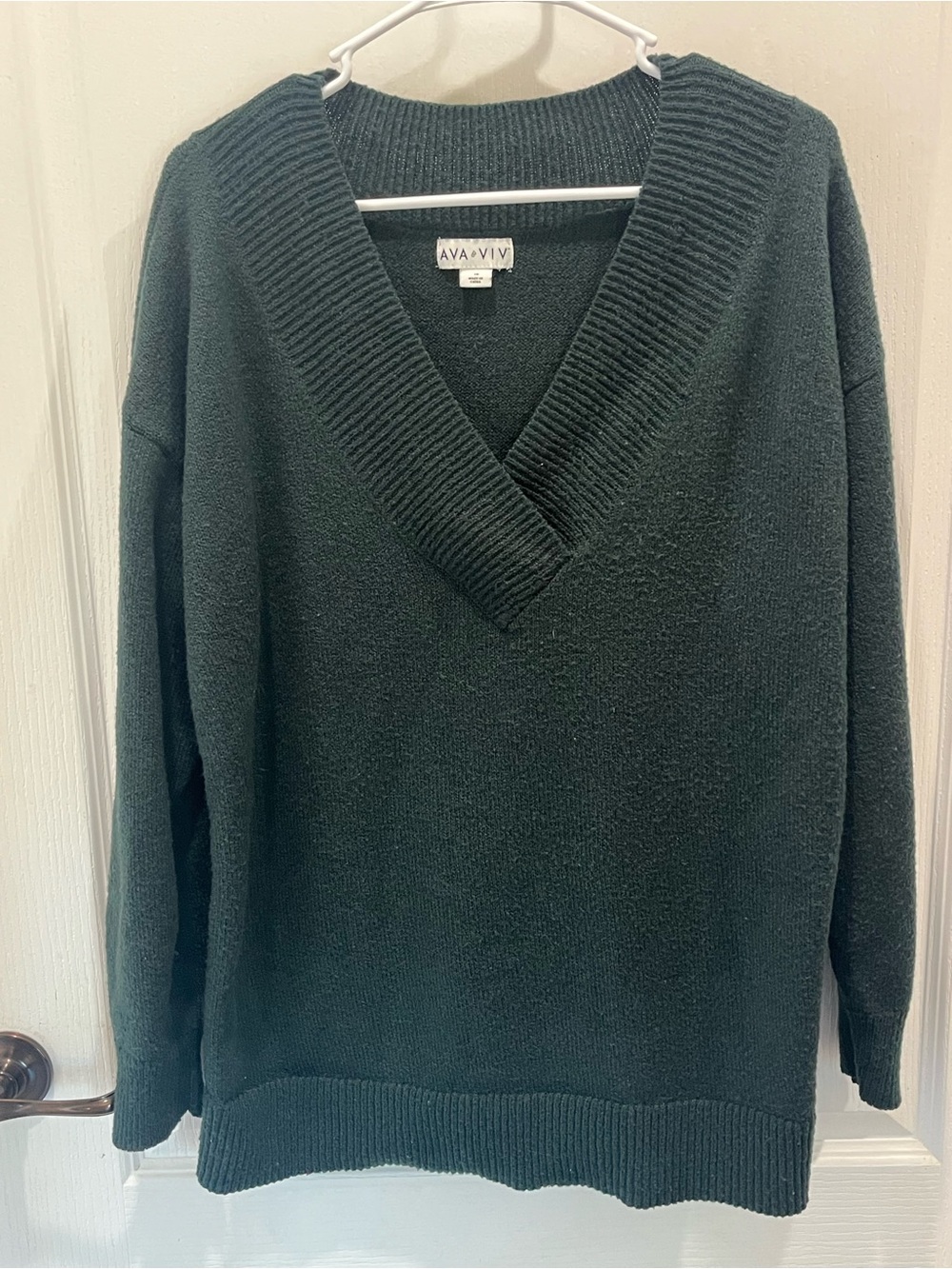 Ava & Viv Forest Green V-Neck Women's Sweater